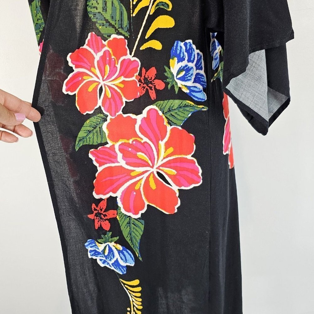 Flying Tomato Duster Womens Size Small Medium Maxi Kimono Black Floral Boho - Picture 6 of 11